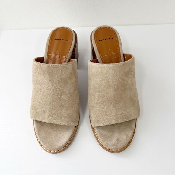 Aquatalia Jayne Suede Block-Heel Mule Sandals Size 6 in Ecru - Picture 5 of 8